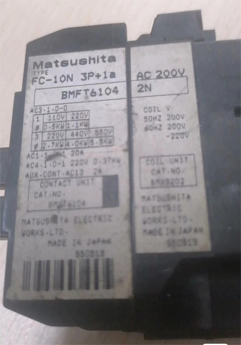 USED MATSUSHITA Contactors FC-10N 3P+1A BMFT6104 200V .WORKING