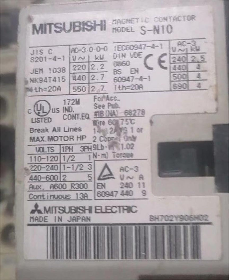 USED Mitsubishi S-N10 Magnetic Contactor.WORKING