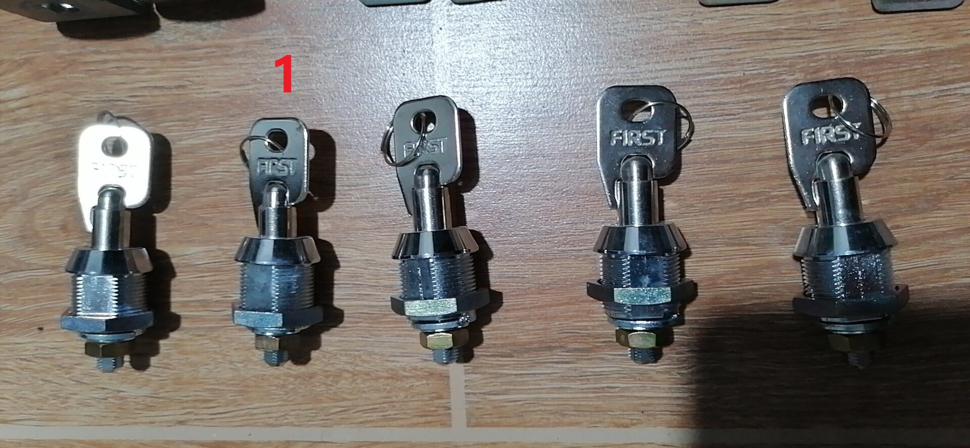 lot of 5 First F-750 locks and 2 keys. use to snk . namco .neo geo cab